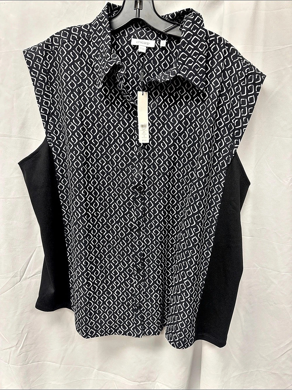 Chico's Zenergy UPF Neema Joy Rib Slvls Tank Geometric Black & White Size 4